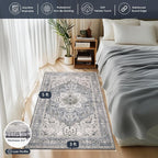 PURRUGS Vintage Farmhouse Boho Throw Rug 3x5 ft, Non-Slip Machine Washable Rug, Accent Oriental Area Rug for Entryway, Kitchen, Bedroom, Living Room and Dining Room, Periwinkle Gray/Soft Ivory