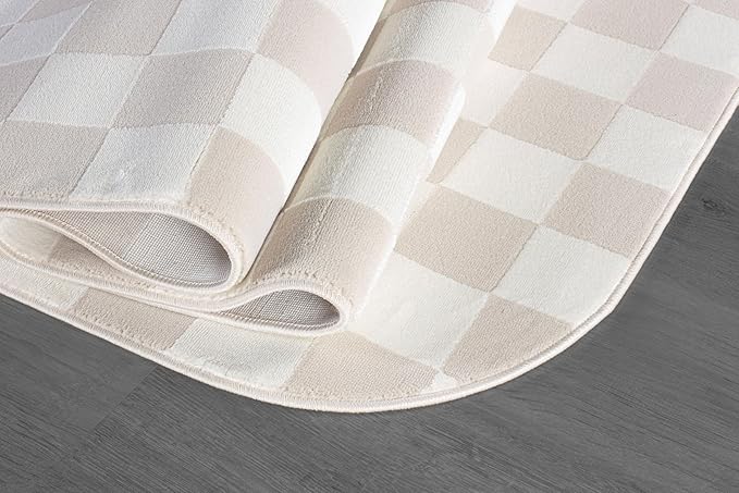 Beverly Rug Modern Geometric Area Rug 9x12 Low-High Pile Durable Soft Abstract Checkered Indoor Rugs for Living Dining Room Office Stain Resistant Non Shedding Casual Indoor Carpet Beige White 9 x 12