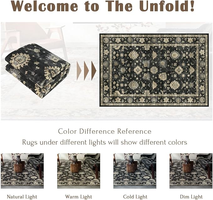 2x3 Washable Entry Rug - Small Entryway Area Rug Non-Slip Door Mat Indoor Entrance Charcoal Black Vintage Floral Kitchen Rug Low Pile Boho Throw Rugs for Entryway Bedroom Bathroom
