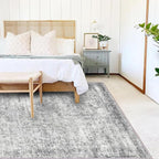 Area Rug 9x12 Washable Gray Vintage Traditional Mat Distressed Indoor Foldable Thin Retro Accent Floral Non Slip Carpet for Living Room Dining Room Office