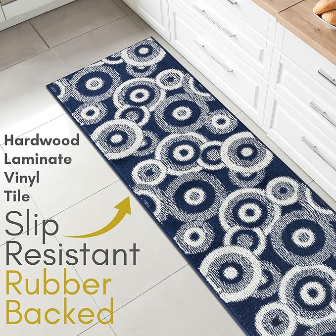 24 ft Extra Long Blue Hallway Runner Rug | Non-Slip & Machine Washable | Custom Cut to Size 2'3" x 24' (Runner) | REMNAZ