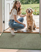 DEXI Ultra Thin Entryway Indoor Door Mat 32x48, Non Slip Rubber Backing Inside Entry Mat, Low Profile Easy Clean Dirt Trapper Doormat for Inside Entrance Patio, Green