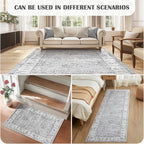 jinchan Fiora 4x6 Area Rugs for Bedroom - Machine Washable Distressed Vintage Floral Design Stain Resistant Boho Carpet Ultra-Thin Low Pile Non-Slip Rug for Living Room Dining Room (4'x6', Grey)