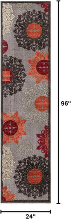 Unique Loom Outdoor Modern Collection Area Rug - Chicago (2' x 8' Runner Brown/Orange)