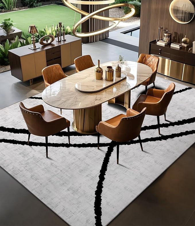 YIHOUSE Modern Area Rugs 6x9, Washable Black and White Rug, Thin Abstract Geometric Minimalist Striped Rug, Black Rugs for Living Room,Bedroom,Kitchen,Dining Room,Office