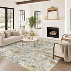 Washable Area Rug 8x10, Large Soft Abstract Rugs for Living Room Vintage 8x10 Area Rugs for Bedroom Dining Room Non-Slip Stain Resistant Under Table Gray Rust Rug