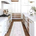 Fame Living Pink Oushak Runner Rug, Modern Runners, Turkish, Eclectic, Floral, Pastel, Washable, Small Throw Rugs, Short Runner for Hallway, Entryway, Laundry, Foyer, Kitchen, Bathroom, 2'5"x6'5"