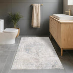 Washable Light Blue Rugs for Entryway Indoor - 3x4 Throw Rug for Large Kitchen, Bedroom Bedside, Bathroom, Mudroom, Mordern Abstract Medallion Décor, Non Slip Low Pile Fade Resistant