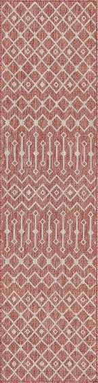 Unique Loom Outdoor Trellis Collection Area Rug - Tribal Trellis (2' x 8' Runner, Rust Red/ Ivory)