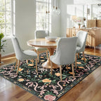 Black Rug Bow Floral Rug for Girls, 5x7 Washable Area Rugs for Bedroom Living Room, Kitchen,Dining Room,Kids Room,Playroom, Cute Ultra-Thin Non Slip Low Pile Indoor Carpet