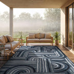 CAMILSON Indoor Outdoor Rug, Navy Blue 8x10 Geometric Arch Striped Area Rugs for Patio and Home Areas, Easy-Cleaning Non-Shedding Living Room, Garden and Deck Washable Outside Carpet (8 x 10)