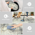 Lahome Modern Abstract Round Rug - 5Ft Grey Living Room Rugs Washable 5x5 Circle Rugs Indoor Dining Table Mat, Soft Non Slip Low Pile Office Carpet for Bedroom Playroom Kitchen Coffee Table