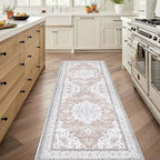 Runner Rug 2x6 Entryway Rug - Machine Washable Vintage Boho Area Rug Non-Slip Kitchen Runner Soft Stain Resistant Runners for Hallways Entryway Laundry Kitchen Bathroom Bedroom(Cream Ivory, 2'x6')