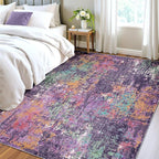 Washable Area Rugs 4'x6' Non-Slip Modern Abstract Soft for Living Room Entryway Bedroom Nursery, Print Pattern, Purple Orange Blue Green Rust Red Colorful