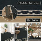 OJIA Easy Jute Front Door Mats Outdoor Rug 3x5 Washable Rugs for Entryway, Wavy Border Black Indoor Outdoor Rugs Non-Slip Doormat Entry Rugs Farmhouse Area Rug for Porch Outside Kitchen Living Room