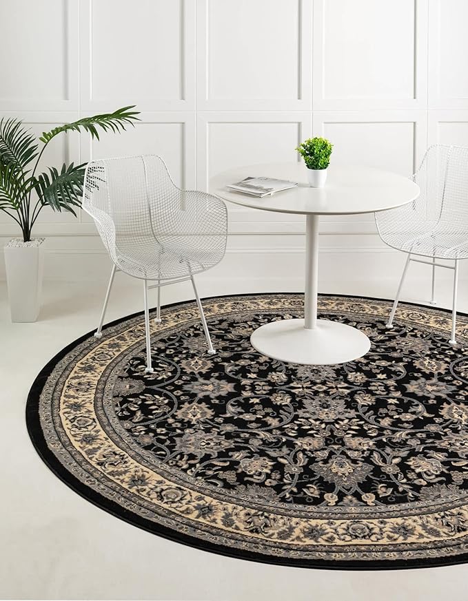 Unique Loom Sialk Hill Collection Area Rug - Washington (4' 1" Round Black/Gray)