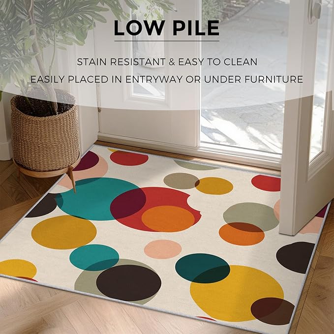 Mid Century Modern Rugs for Home Decor, 5x8 ft, Boho Geometric Circle Area Rugs for Living Room, Soft Non Slip Washable Abstract Geometry Carpet Bedroom Decorations Dt-Ghf-19
