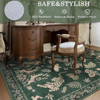 Moynesa Green 8x10 Area Rugs for Living Room, Washable Vintage Neutral Farmhouse Animal Area Rug for Bedroom Dining Room Office Study, Faux Wool Soft Non Slip Retro Carpets for Indoor