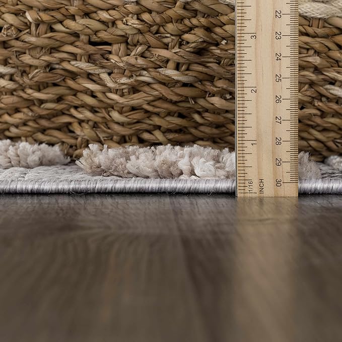 Hauteloom Bogtong Farmhouse Living Room Bedroom Moroccan Trellis Area Rug - Soft Shaggy High Low Carpet - High Pile - Bohemian, Boho - Gray, Beige, Cream - 7'10" x 10'