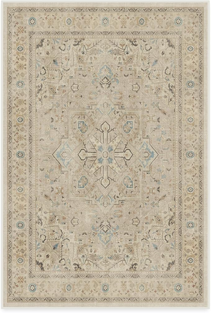 RUGGABLE Washable Area Rug – Kamran Ivory Opal 4x6, Stain-Resistant, Non-Slip – Medium Machine Washable Rugs for Living Room, Bedroom, Hallway, Entryway & Office–with Standard Pad