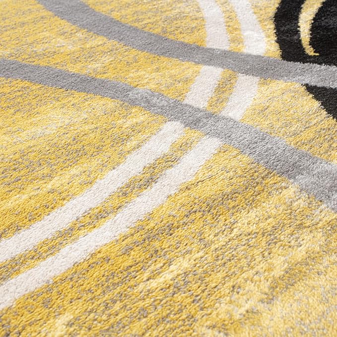 Rugshop Wavy Circles Design Accent Rug, Carpet with Jute Backing for Entryway, Kitchen, or Office, Yellow, 2' x 3'