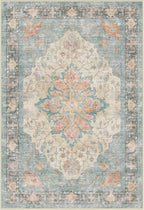 Area Rugs 3'x5' Washable Non-Slip, Floral Vintage Distress Print Pattern Medallion Carpet for Living Room Bedroom Dining Room, Blue Orange Red