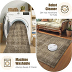 Washable Area Rug 6' x 9' Vintage Traditional Persian Mat - Foldable Distressed Non-Slip Machine Washable Carpet for Living Room Bedroom Kitchen Home Decor - Mocha and Taupe