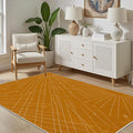 Modern Washable Area Rug 7x10, Boho Minimalist Non-Slip Rugs, Abstract Striped Soft Carpet for Living Room Bedroom Nursery Room Home Decor Office, Pet Friendly, Orange Beige