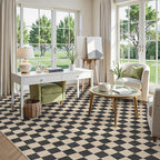 LIVEBOX 10x14 Area Rugs for Living Room, Checkered Non-Slip Washable Rugs, Farmhouse Neutral Classic Geometric Pattern Large Boys Area Rug for Bedroom, Carpet for Dining Room Office (Black,10'x14')
