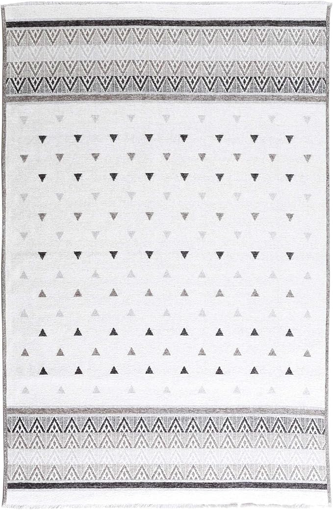Alfa Rich 4x6 Gray Off White Washable Area Rugs for Living Room Bedroom Kitchen Dining Cotton Rug