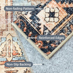 Bavni Washable Rug 5x7 Area Rug for Living Room Bedroom Dining, Washable Vintage Print Carpet, Ultra-Thin Low Pile Lightweight Rug with Non Slip Backing, Multi Beige