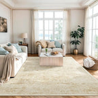 6x9 Area Rug for Living Room Floral Washable Non-Slip Modern Rugs for Bedroom Dinning Room Ultra-Thin Indoor Beige