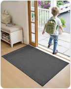 Color&Geometry Ultra-Thin Indoor Door Mat, 36"x56" Low-Profile Non-Slip Entryway Rug with Modern Geometric Texture, Washable Doormat for Indoor Entrance, Front Door, Grey (Rolled-up NO Creases)