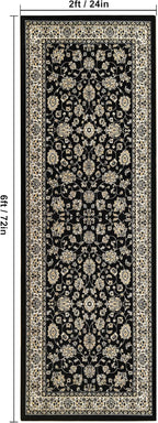 XWZO Runner Rug 2x6ft, Washable Hallway Runner with Non-Slip Backing, Spill Stain Resistant Floor Mat for Entryway Corridor Bedroom Kitchen Farmhouse, Soft Low-Pile Area Carpet, Black