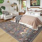 Rugcomf Area Rugs 5x7 Vibrant Tree of Life-Patterned Vintage Washable Area Rug Non Slip Low Pile Large Rugs for Living Room Bedroom Farmhouse Dining Room Kids Playroom, Grey