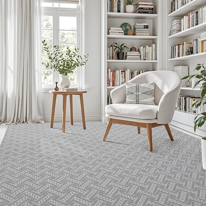 LUMI 4x6 Washable Low-Pile Area Rug for Living Room, Ultra Soft Modern Neutral Rugs with Non Slip Backing, Low Profile Carpet High Traffic for Bedroom, Dining Room, Grey