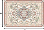 Phantoscope Washable Area Rug 4'x6' Non-Slip, Vintage Boho Rugs for Living Room, Bedroom, Dining Room, Persian Floral Medallion Pattern, Low-Pile Foldable Floor Carpet, Ivory Rose/Fall Bloom
