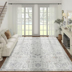 jinchan Kalen Area Rug 8x10 Washable Living Room Rug Vintage Indoor Large Floor Cover Retro Accent Mat Distressed Gray Floral Country Boho Non Slip Thin Carpet for Bedroom Dining Room Office Grey