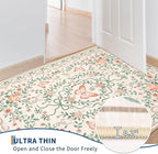 GarveeHome Floral Area Rug 4x6 Entryway Rug Low Pile Bedroom Beige Bow Rugs Non Slip Stain Resistant Dining Room Throw Carpet Small Living Room Butterfly Rugs Soft Boho Mats for Kitchen Nursery, 4x6