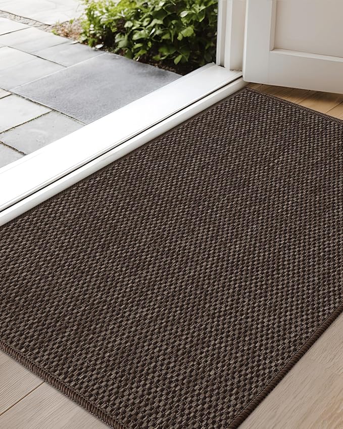 Color&Geometry Ultra-Thin Indoor Door Mat, 17"x29" Low-Profile Non-Slip Entryway Rug with Modern Geometric Texture, Washable Doormat for Indoor Entrance, Front Door, Brown(Rolled-up NO Creases)