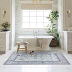 Fame Living Cream Grey Oushak Rug, Modern, Vintage, Turkish, Eclectic, Floral, Pastel, Washable, Area Rugs for Living Room, Dining, Bedroom, Nursery, Girls, Boys, 5'9"x8'9"