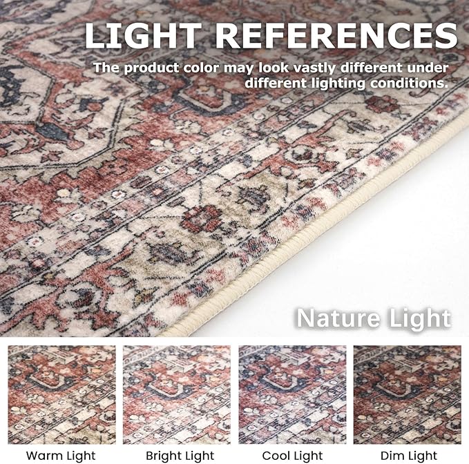 KOZYFLY Runners for Hallways 2x7 Ft Washable Kitchen Runner Rug Boho Runner Rug for Entryway Indoor Printed Faux Wool Long Floor Carpet Runner for Bedroom Laundry Kitchen Hallway, Terracotta/Beige
