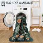 Lahome Floral Machine Washable Rug, 3x5 Rug Non Slip Soft Bedroom Rugs for Entryway Dorm, Ultra-Thin Boho Rugs for Living Room Stain Resistan Throw Carpet for Nursery Entrance, Dark Green