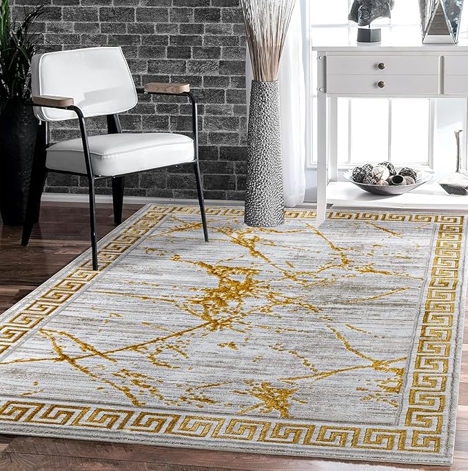GLORY RUGS Area Rugs Marble 2x7 Cream Gold Carpet Modern Abstract Rug Living Room Dining Bedroom Rug