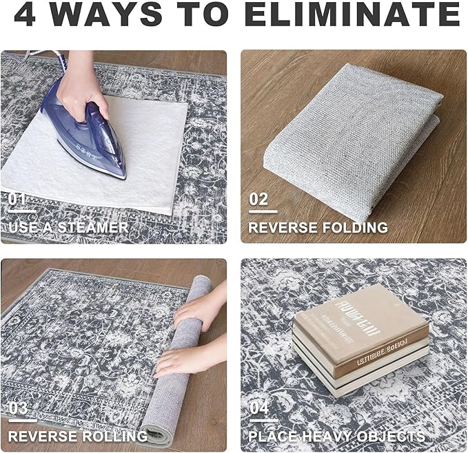 KILOCOCO Hallway Runner 2x8 Rug Runner Printed Vintage Floral Washable Kitchen Runners Non-Slip Rubber Backed Runners for Hallways Laundry Room Distressed Boho Rugs for Entryway Bedroom, Grey