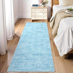 RUGSREAL Modern Runner Rug 2.5x8 Stain Resistant Washable Kitchen Runner Carpet with Rubber Backing Low Pile Contemporary Solid Color Entryway Mat Ultra Soft Rug for Living Room Bedroom, Blue