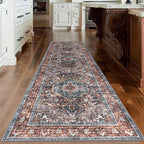 KOZYFLY Area Rug 3x10 Ft Washable Boho Runner Rug for Entryway Hallway Indoor Printed Faux Wool Carpet for Bedroom Kitchen Hall, Brick Red/Orange/Green