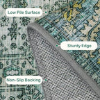 Bavni 8x10 Area Rugs for Living Room, Machine Washable Rug Non Slip, Vintage Chenille Distressed Print Carpet, Large Low Pile Ultra-Thin Lightweight Rugs for Bedroom, Dining Room, Home, Office, Cyan