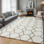ONASAR Rugs for Living Room Bedroom, 5x8 Washable Fluffy White and Beige Area Rug, Geometric Boho Soft Plush Shaggy Floor Carpet Mat for Nursery Kids Girls Boys Teen Dorm Home Decor Aesthetic