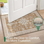 LUMI Indoor Thin Door Mat, 36x59 Washable Small Inside Doormat, Non Slip Low Pile Oriental Floor Carpet, Vintage Distressed Area Rug for Front Door,Entrance,Bedroom, Amber